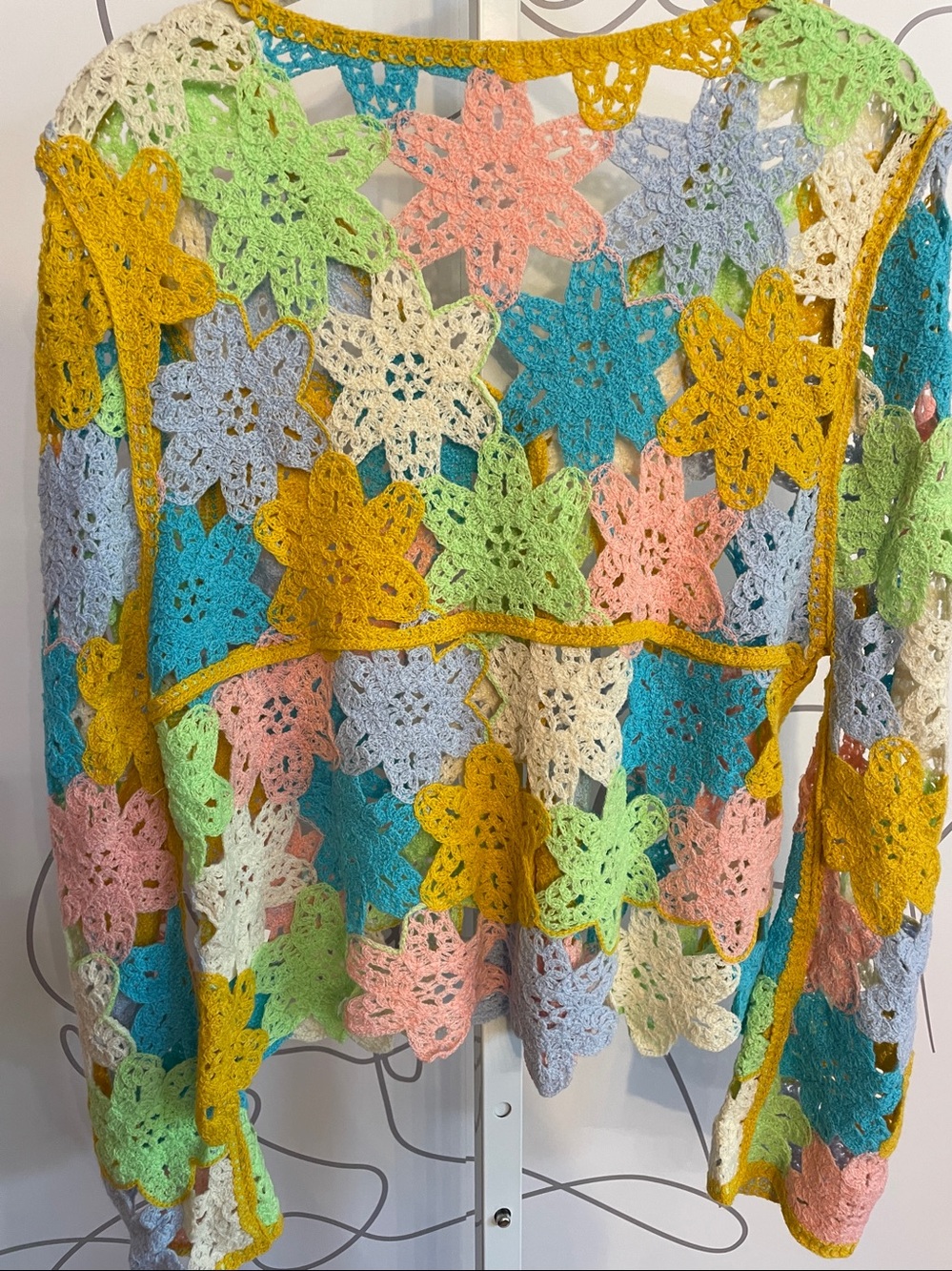 Crochet Floral Multi-Color Button Cardigan Sweater  O/S (fits most) - Picture 5 of 6